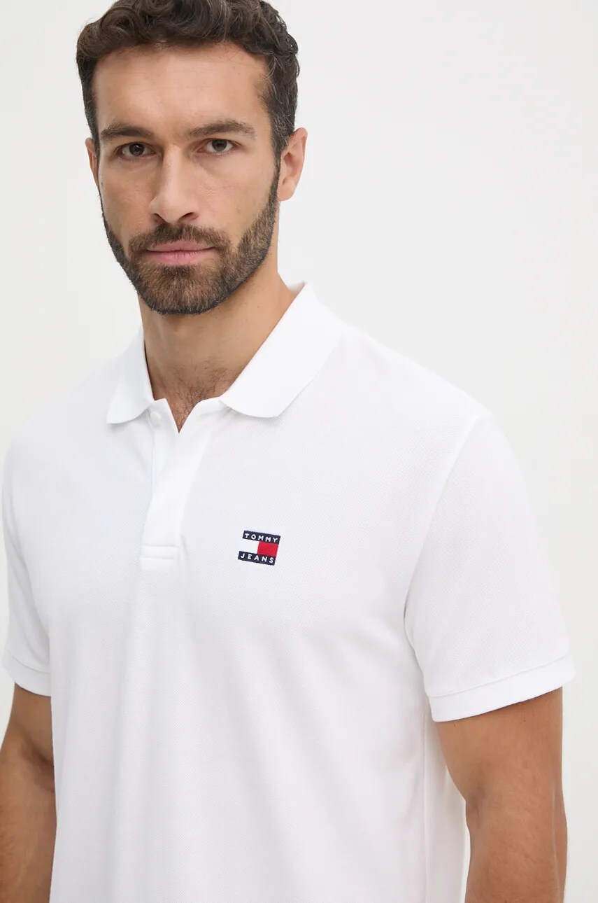 Tommy Jeans polo de bumbac culoarea alb, neted, DM0DM18314