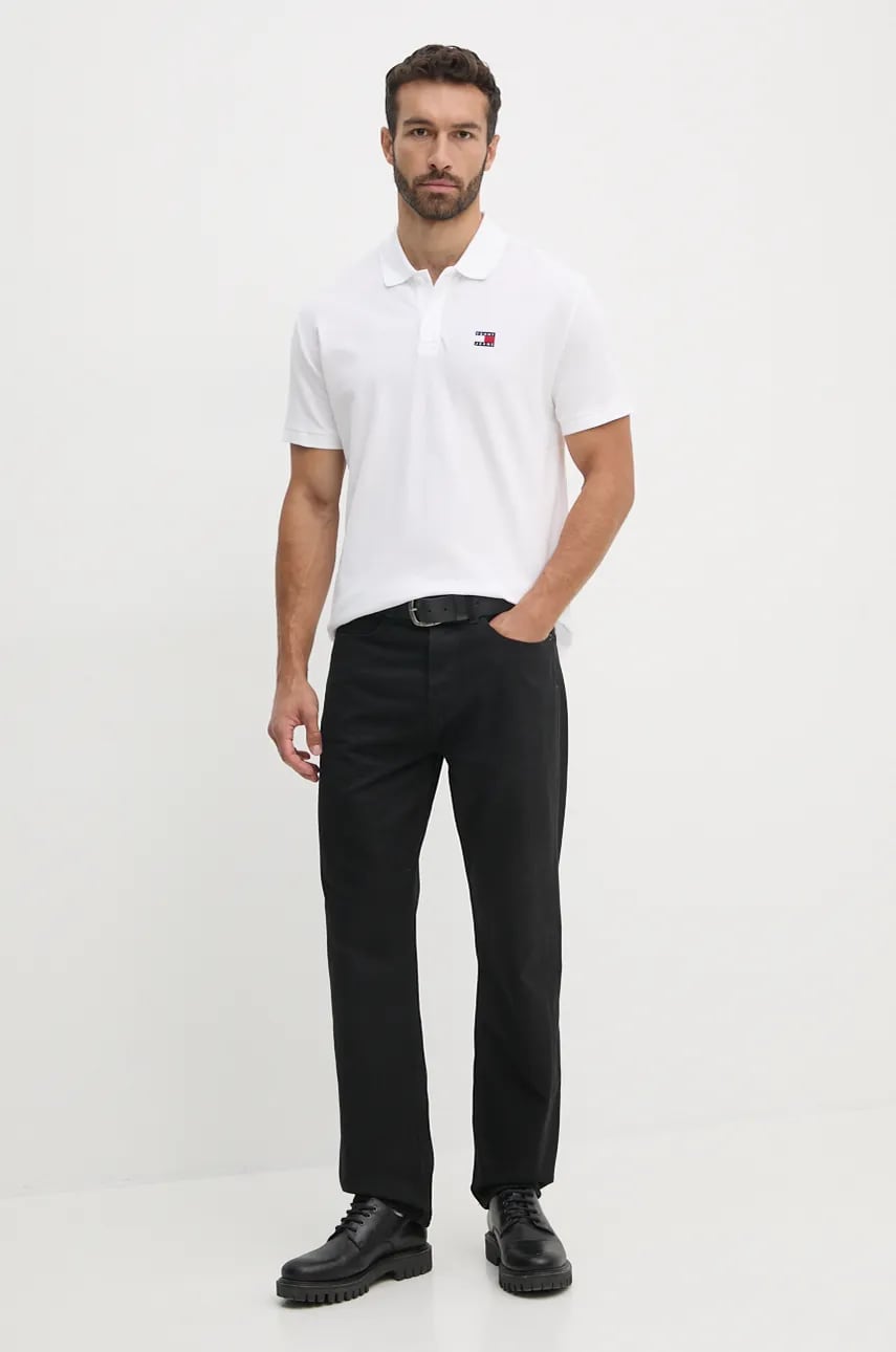 Хлопковое поло Tommy Jeans цвет белый однотонный DM0DM18314 Хлопковое поло Tommy Jeans цвет белый однотонный DM0DM18314