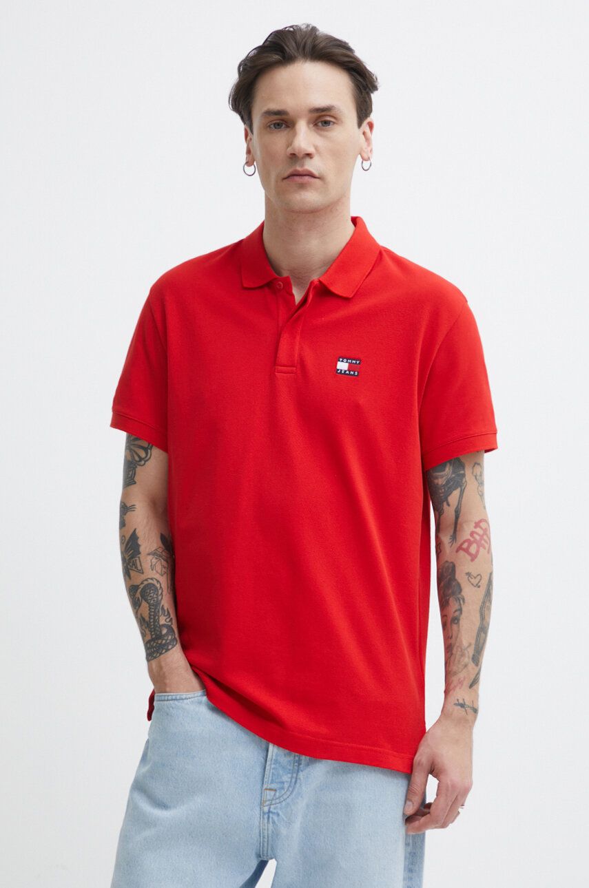 Tommy Jeans polo de bumbac culoarea rosu, neted, DM0DM18314