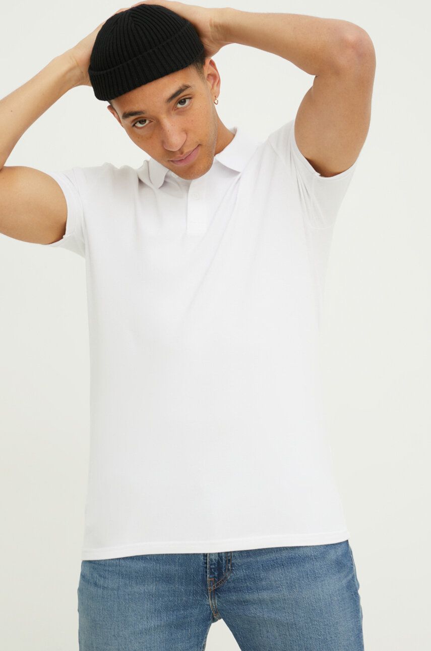 Hollister Co. tricou polo barbati, culoarea alb, neted