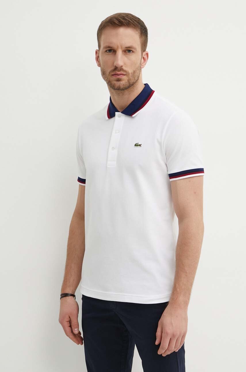 

Тениска с яка Lacoste в бяло с апликация, Бял