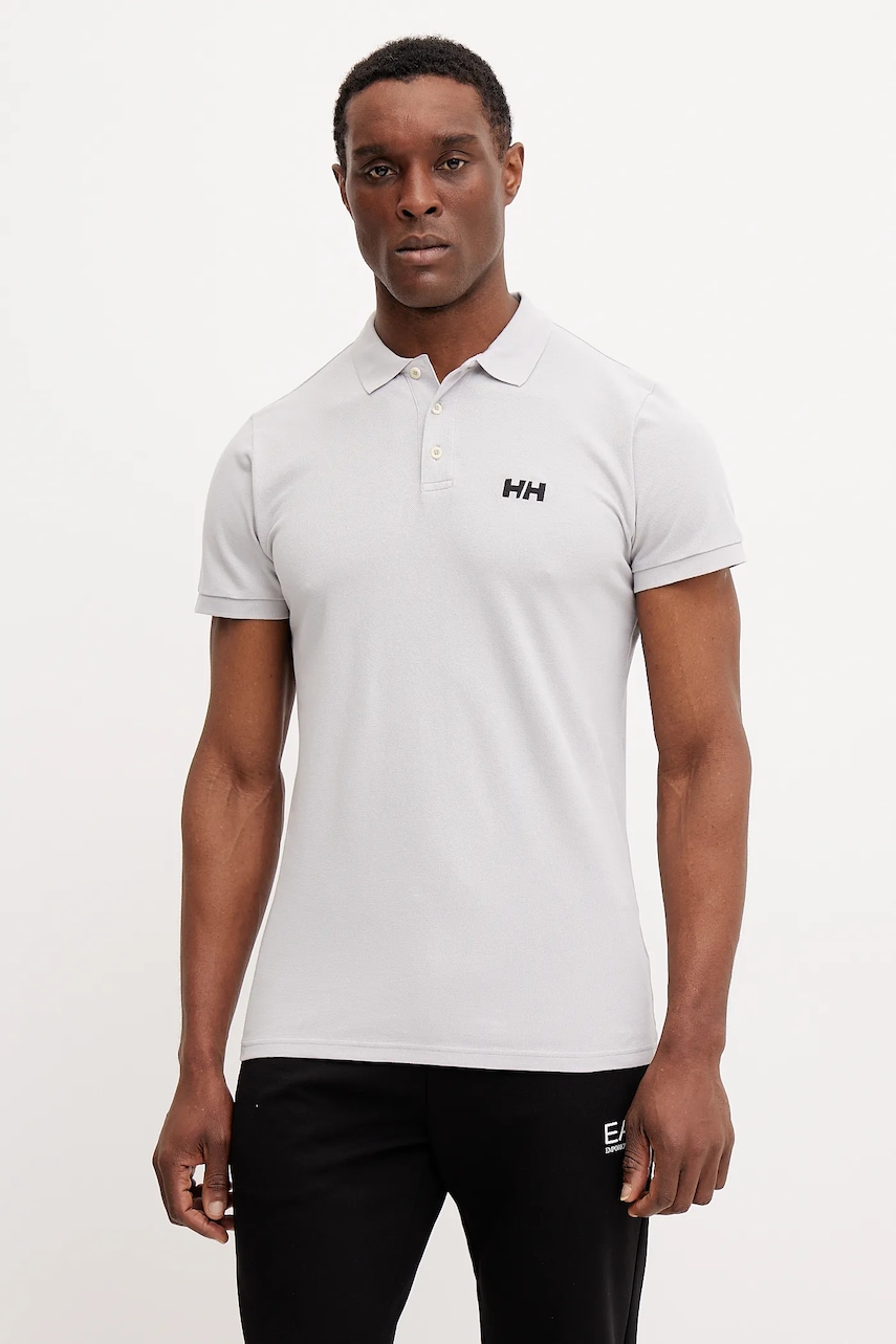 Helly Hansen polo de bumbac culoarea gri, neted