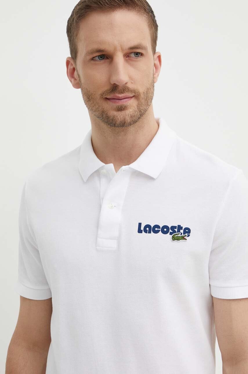Lacoste polo de bumbac culoarea alb, cu imprimeu