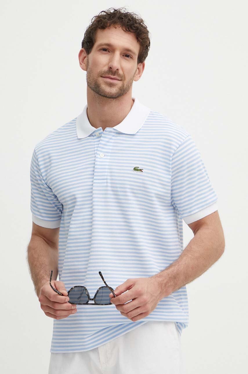 

Памучна тениска с яка Lacoste в синьо с десен, Син