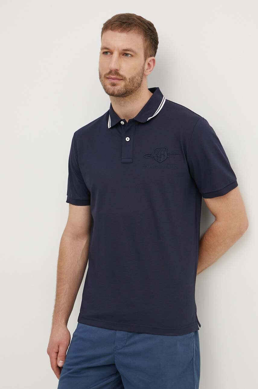 Gant polo de bumbac culoarea albastru marin, cu imprimeu
