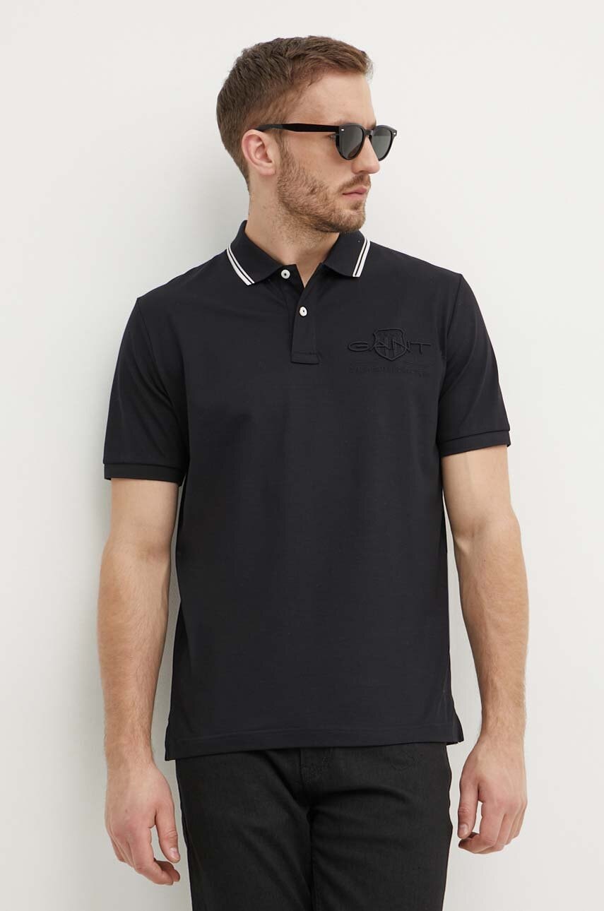 Gant polo de bumbac culoarea negru, cu imprimeu