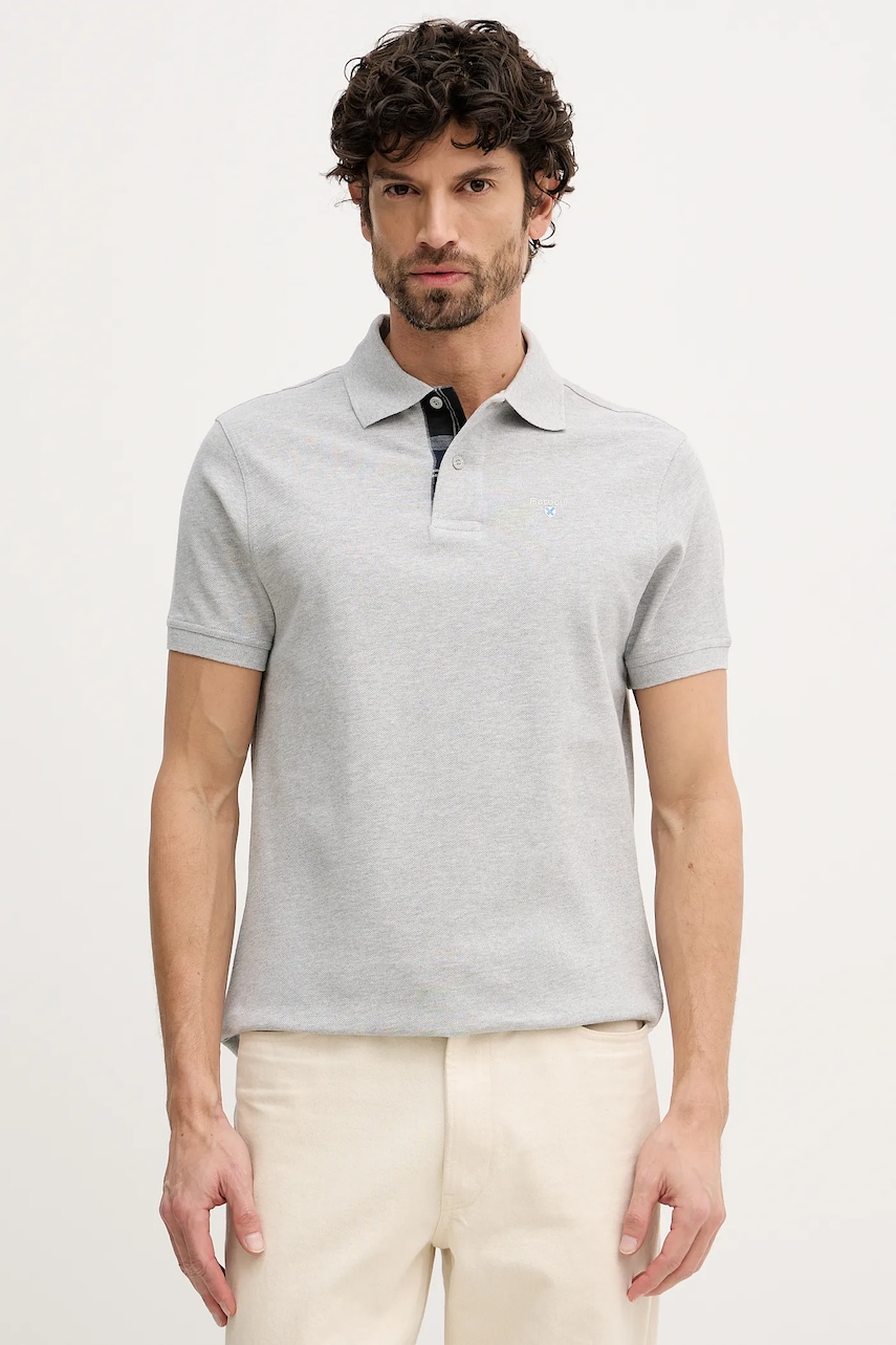 Barbour polo de bumbac Tartan Pique Polo culoarea negru, cu imprimeu, MML0012