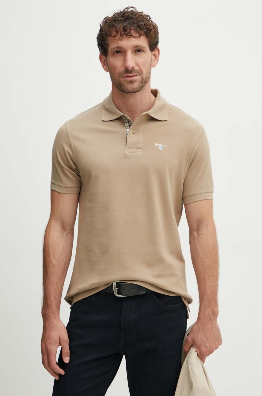 Barbour polo de bumbac Tartan Pique Polo culoarea bej, cu imprimeu, MML0012 Barbour polo de bumbac Tartan Pique Polo culoarea bej, cu imprimeu, MML0012