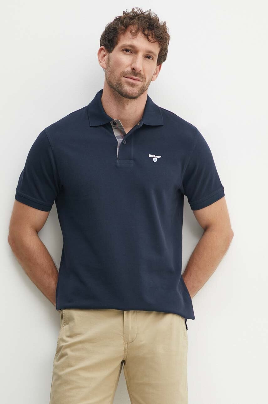 Barbour polo de bumbac Tartan Pique Polo culoarea albastru marin, cu imprimeu, MML0012