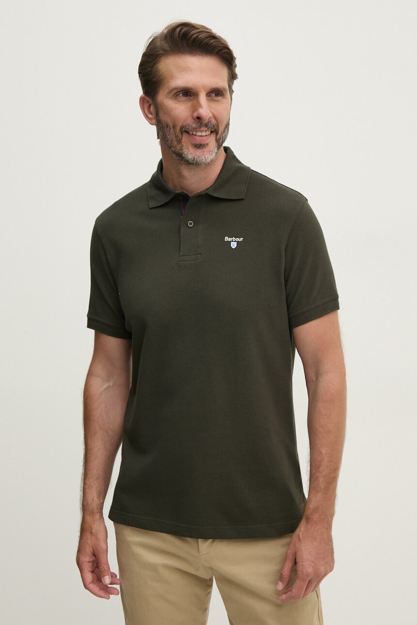 

Памучна тениска с яка Barbour Tartan Pique Polo в зелено с апликация MML0012, Зелен