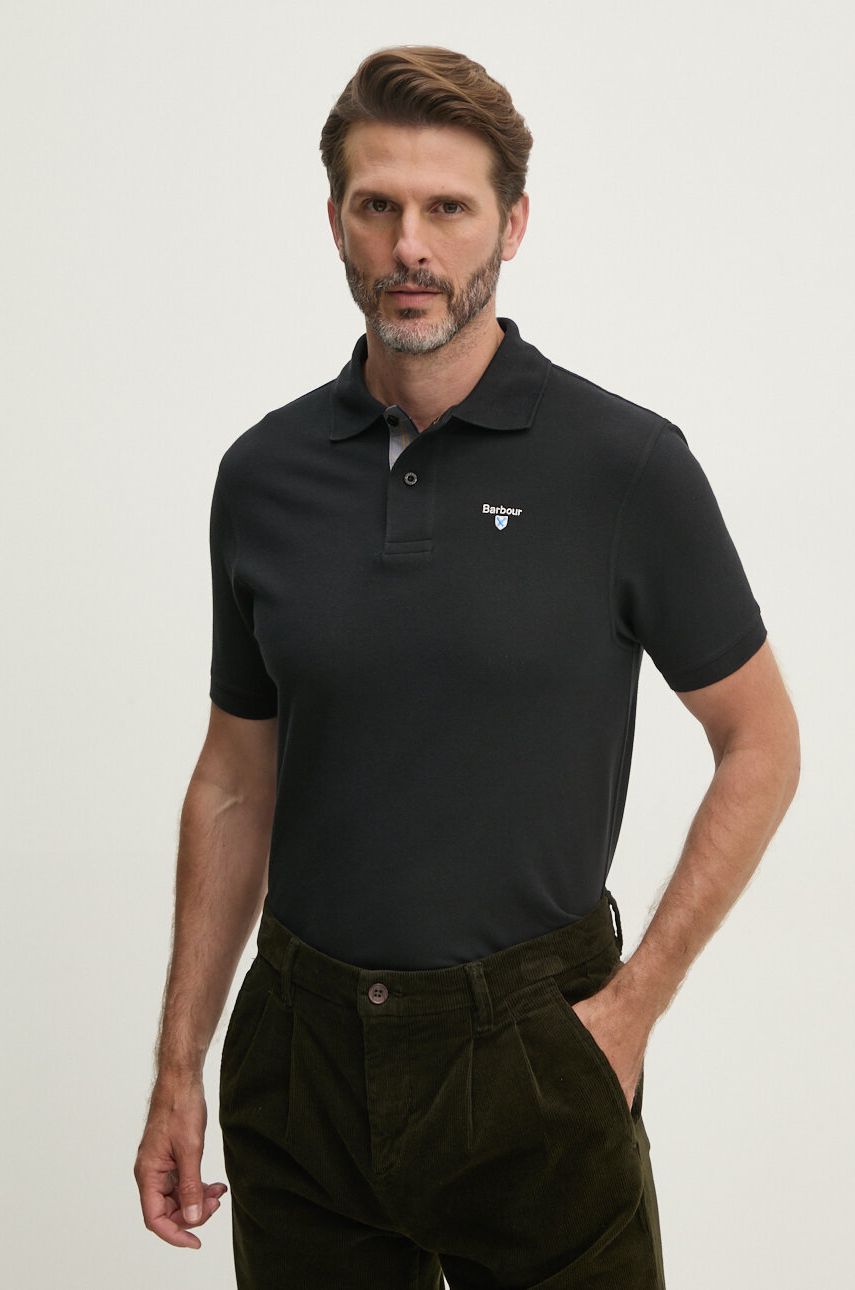 Barbour polo de bumbac Tartan Pique Polo culoarea negru, cu imprimeu, MML0012