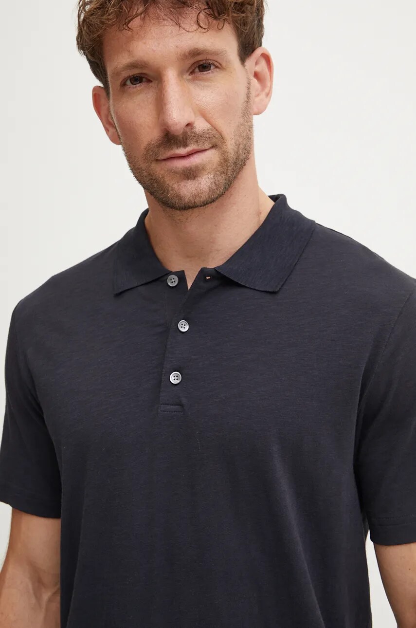 Theory polo de bumbac culoarea albastru marin, neted
