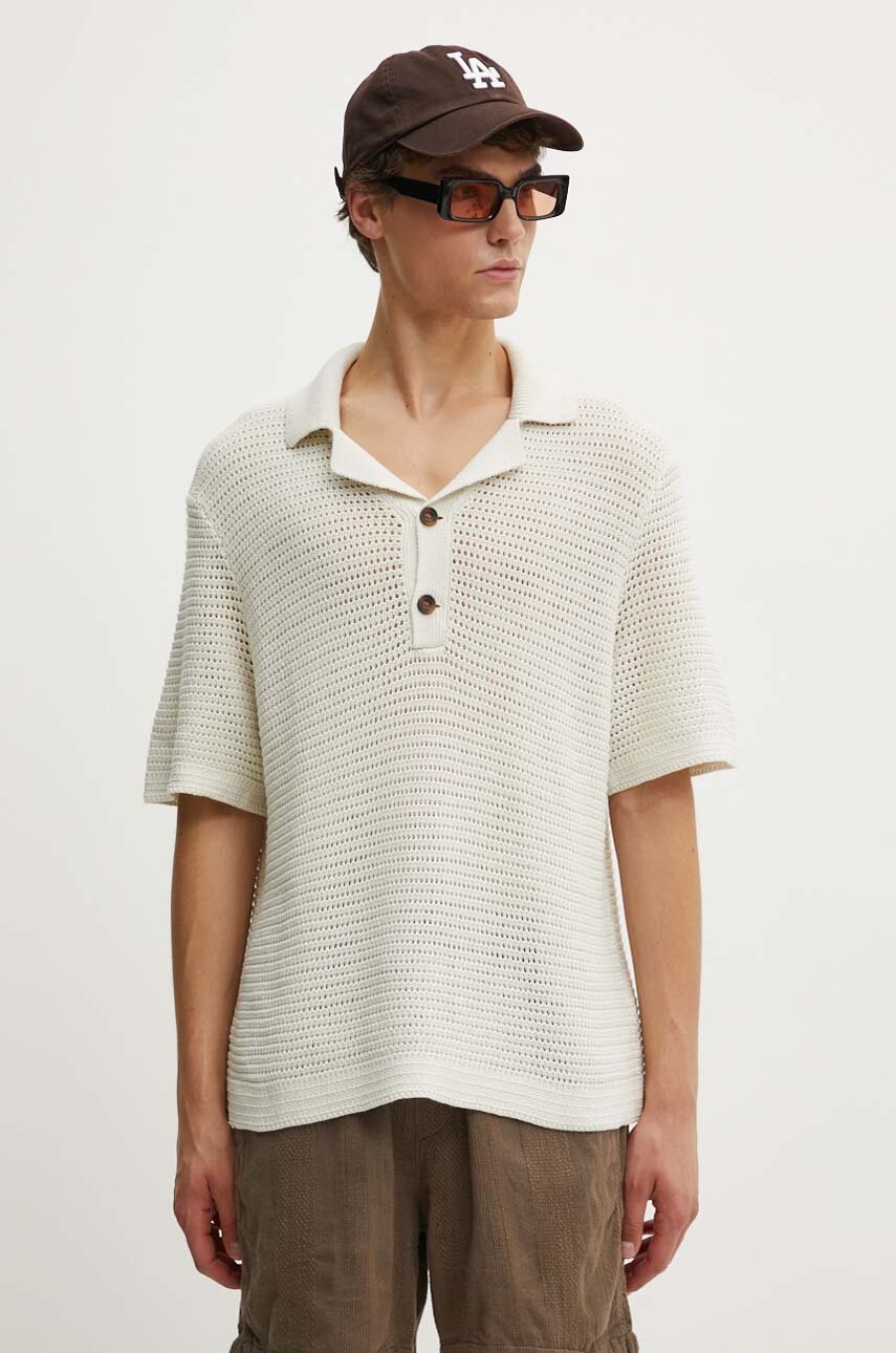 Abercrombie & Fitch polo de bumbac culoarea bej, neted