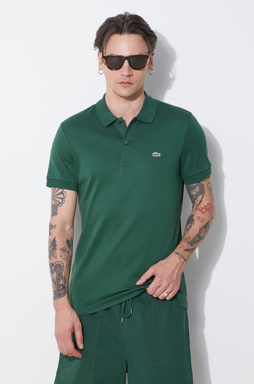 Lacoste polo de bumbac culoarea verde, neted, DH2050