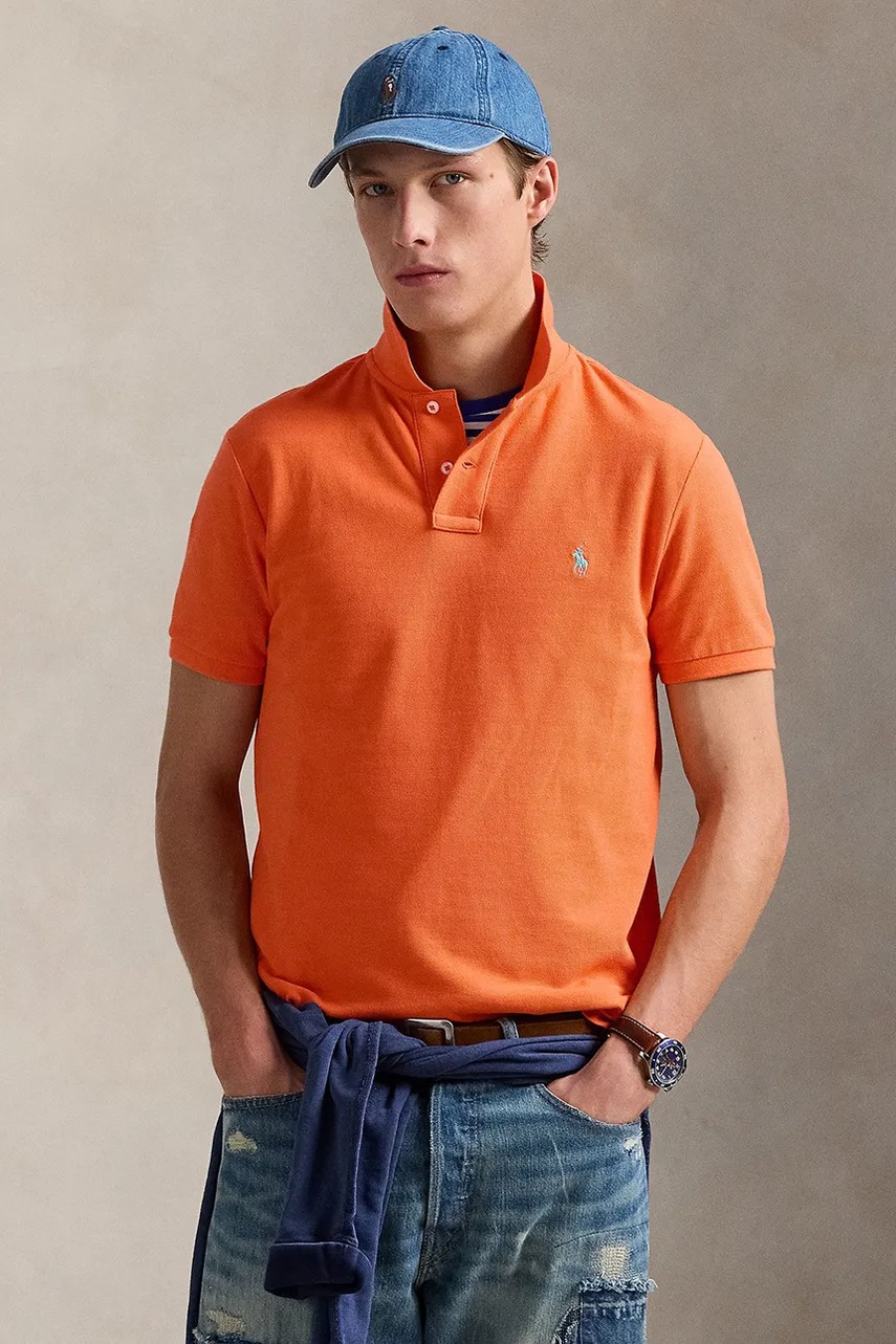

Памучна тениска с яка Polo Ralph Lauren в оранжево с изчистен дизайн 710680784, Оранжев