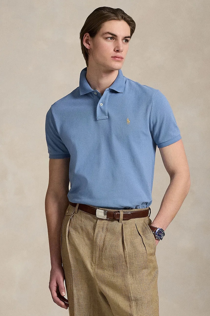 Bavlněné polo tričko Polo Ralph Lauren modrá barva, 710680784