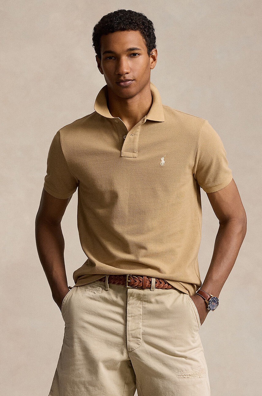 

Памучна тениска с яка Polo Ralph Lauren в бежово с изчистен дизайн 710680784, Бежов