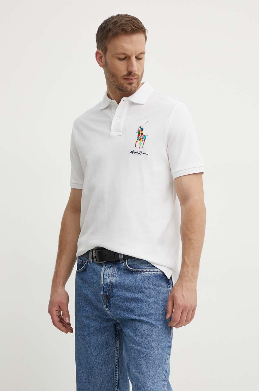 

Памучна тениска с яка Polo Ralph Lauren в бяло с апликация 710926413, Бял