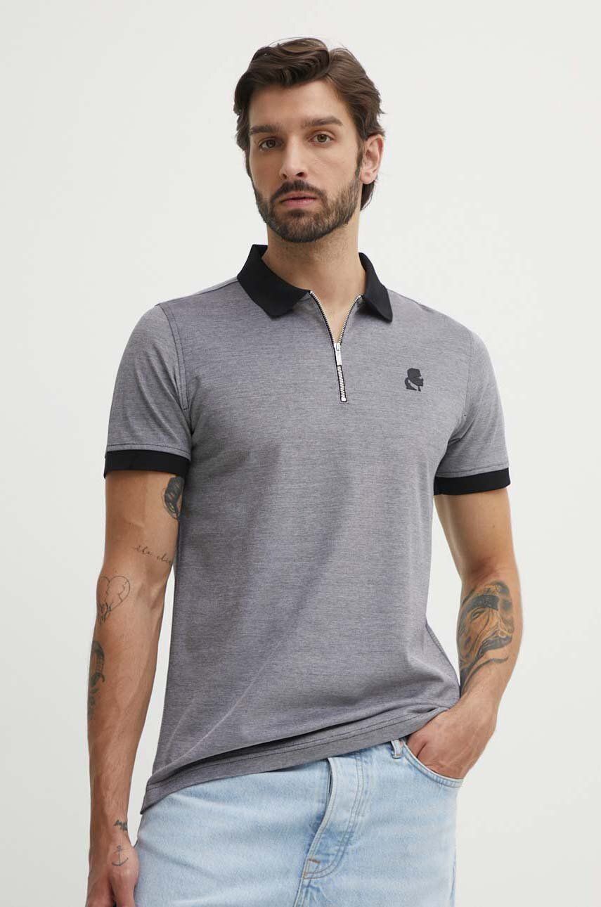 Bavlněné polo tričko Karl Lagerfeld šedá barva, 542204.745004