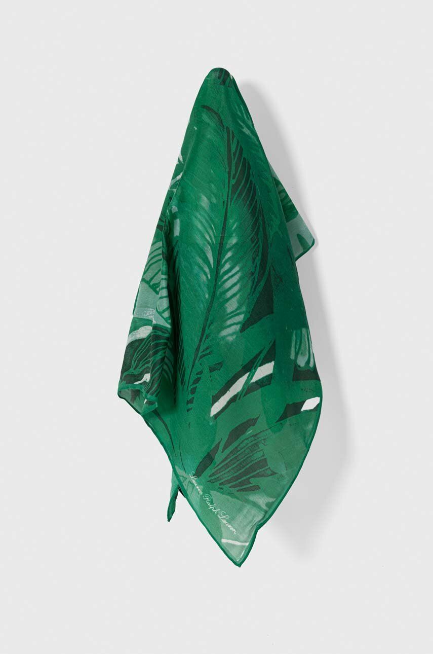 Levně Šátek s příměsí hedvábí Lauren Ralph Lauren zelená barva