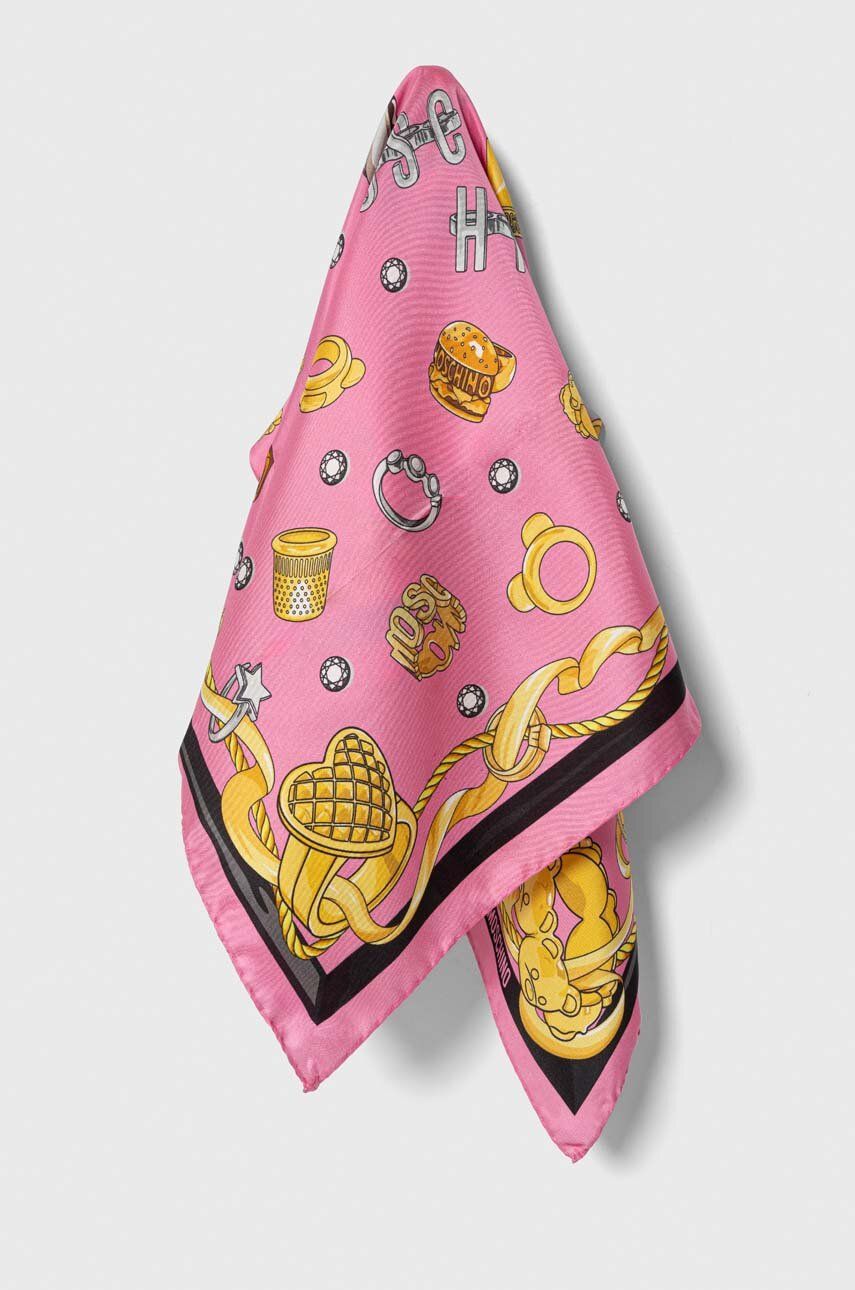 E-shop Hedvábný kapesníček Moschino růžová barva, M3040 3548