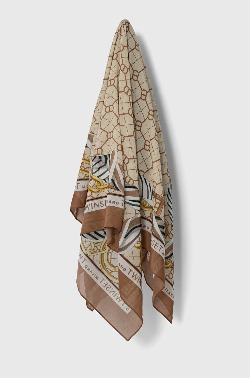 

Тънък шал Twinset в бежово с десен, Бежов