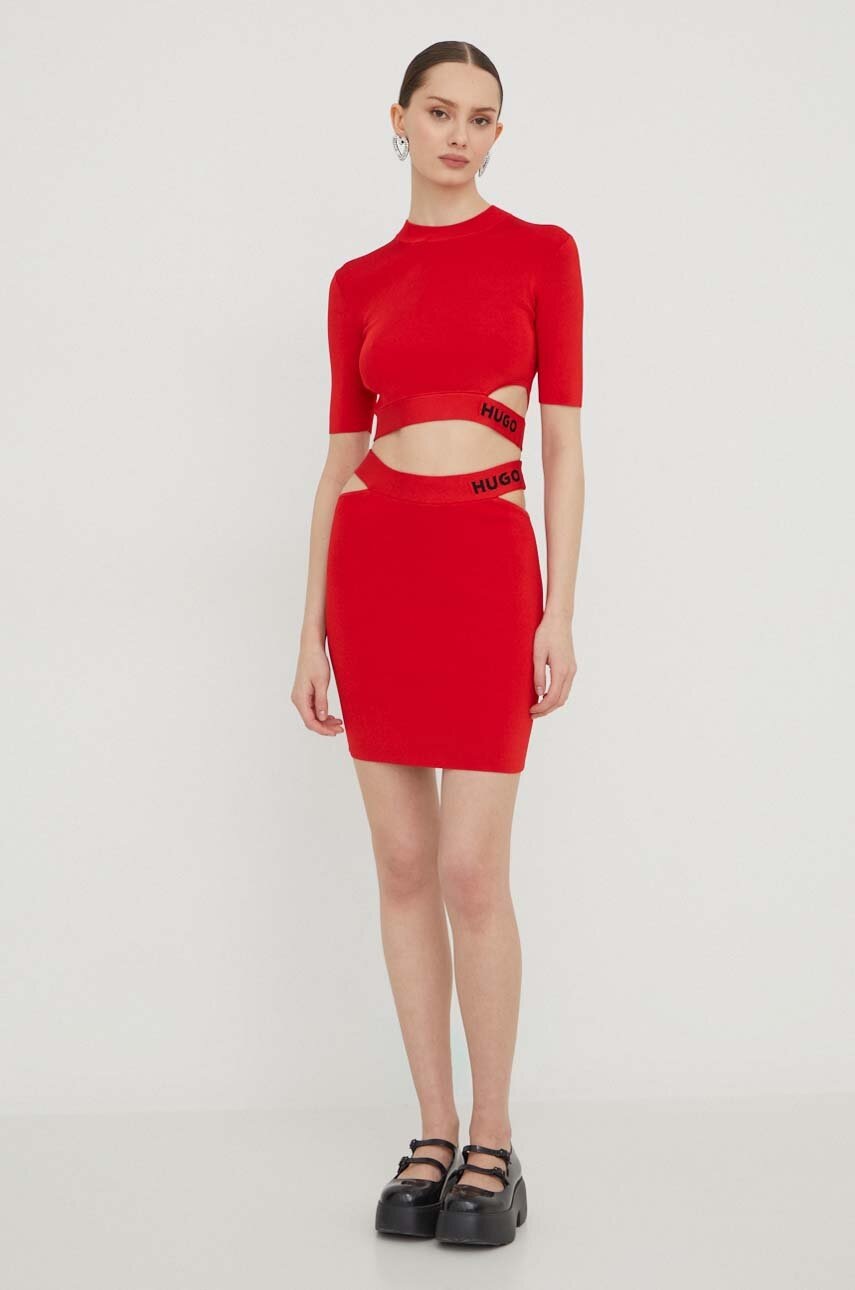 Φούστα HUGO χρώμα: κόκκινο φωτογραφία