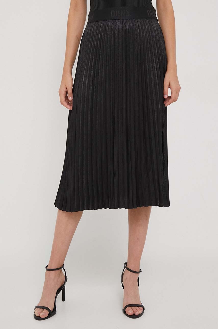 Dkny Fusta Culoarea Negru, Midi, Evazati