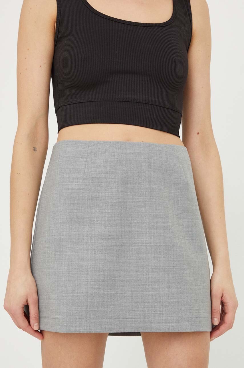 Herskind fusta din amestec de lana culoarea gri, mini, drept