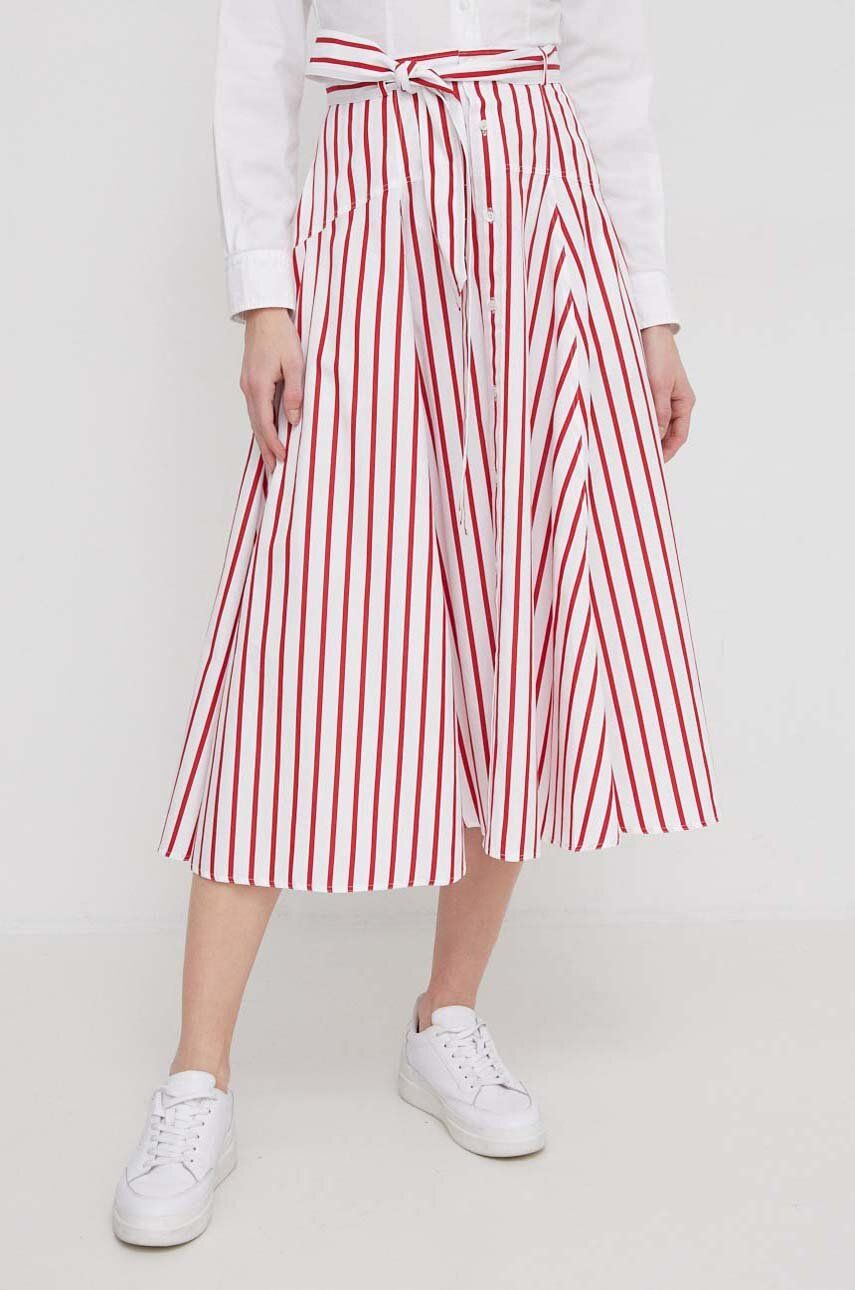 Bavlněná sukně Polo Ralph Lauren červená barva, midi, áčková