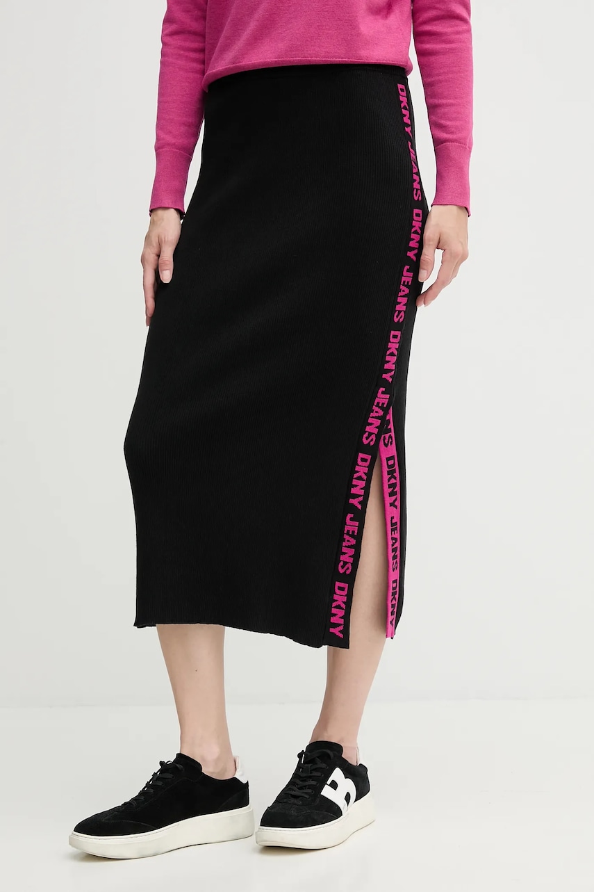 Dkny fusta culoarea negru, midi, creion