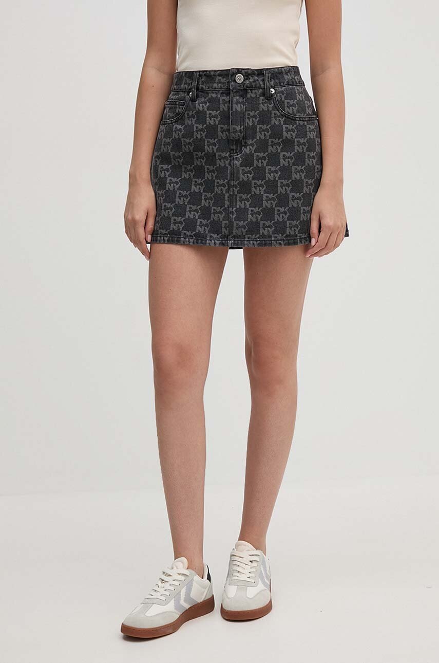 

Дънкова пола Dkny HEART OF NY в сиво къса разкроена D2B4A114, Сив
