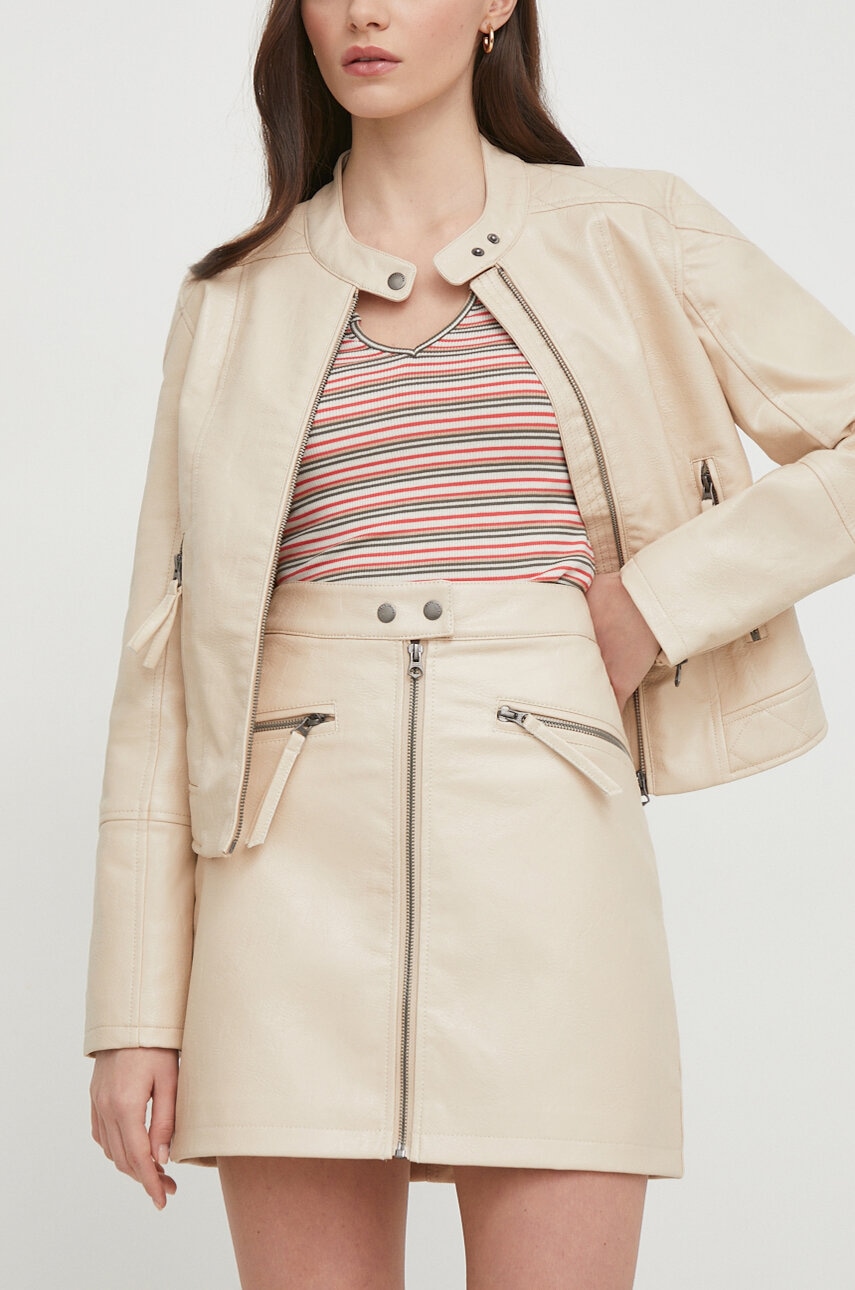 Pepe Jeans fusta SAFIRE culoarea bej, mini, evazati Pepe Jeans fusta SAFIRE culoarea bej, mini, evazati