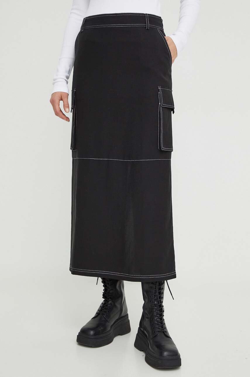 Φούστα από λινό μείγμα Résumé χρώμα: μαύρο φωτογραφία