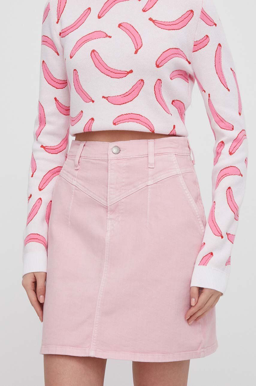 Levně Džínová sukně Pepe Jeans růžová barva, mini, pouzdrová