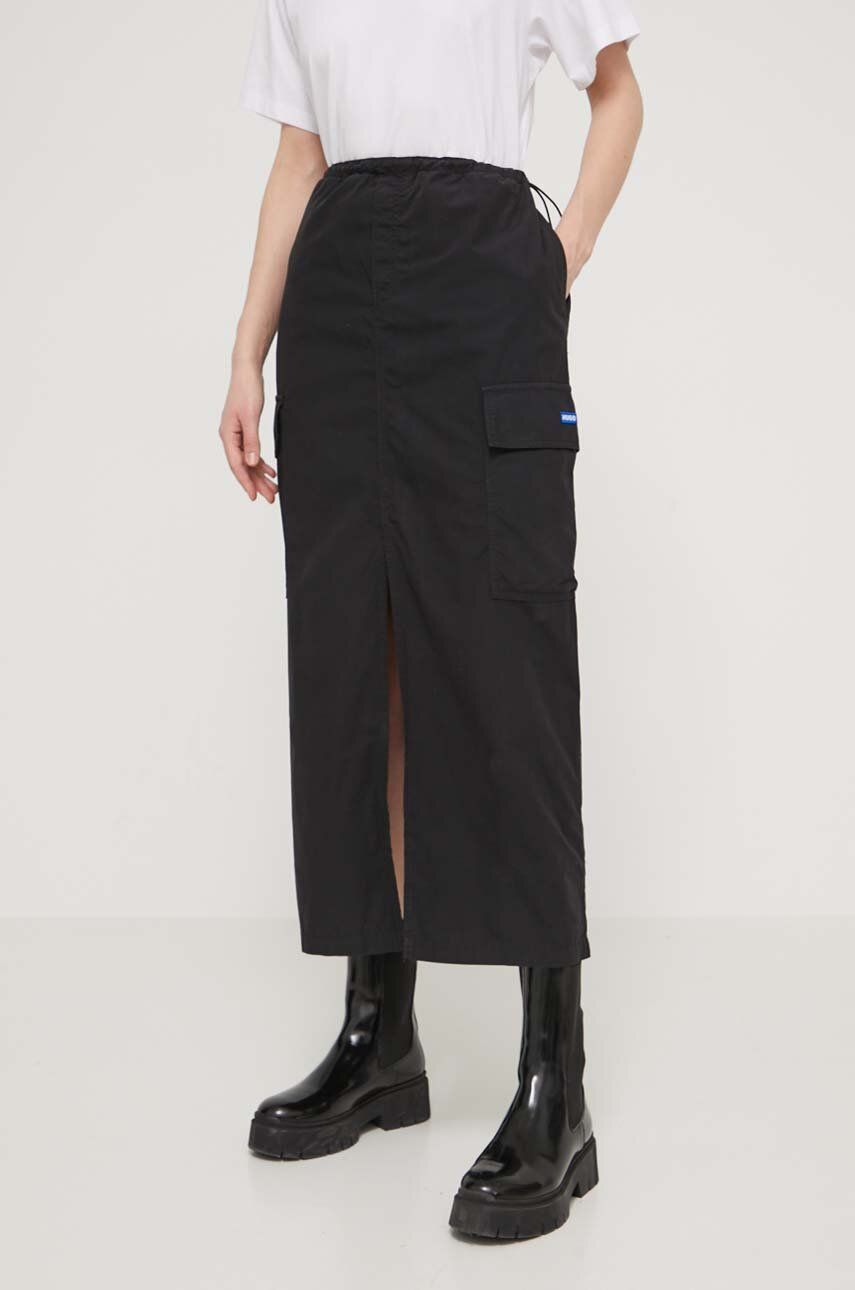 Hugo Blue fusta din bumbac culoarea negru, maxi, drept - Sho