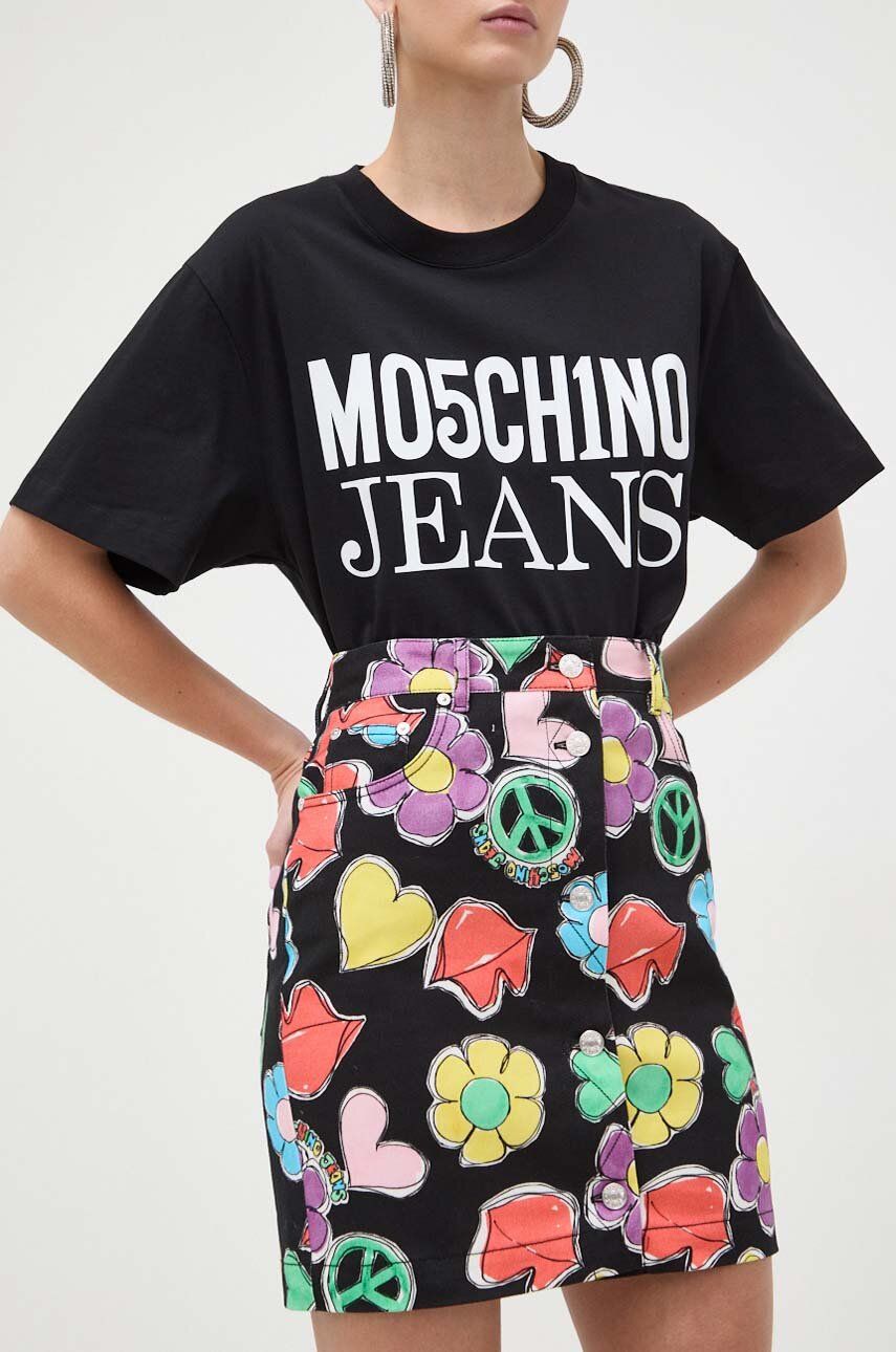 Levně Džínová sukně Moschino Jeans černá barva, mini