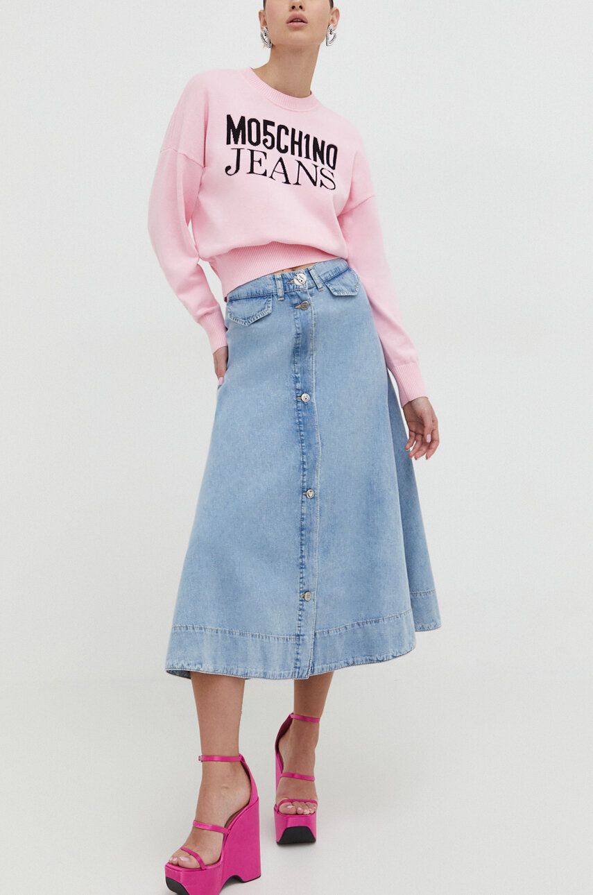E-shop Džínová sukně Moschino Jeans midi, áčková