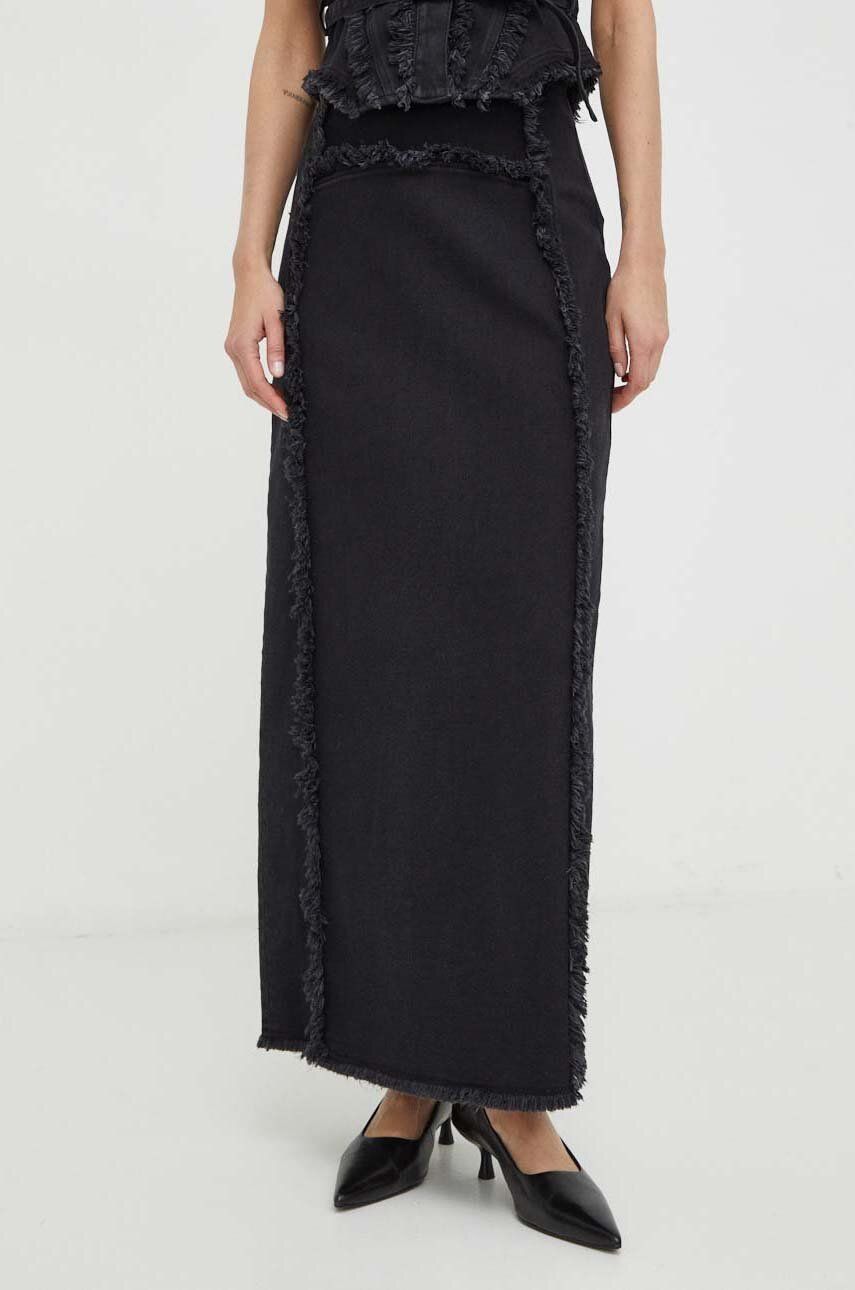 Džínová sukně Gestuz černá barva, maxi