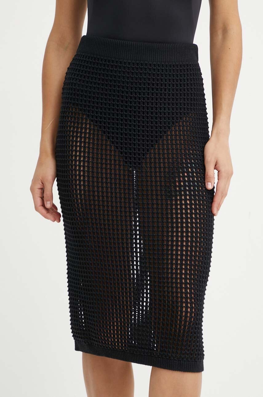 United Colors of Benetton fusta din bumbac culoarea negru, midi, drept