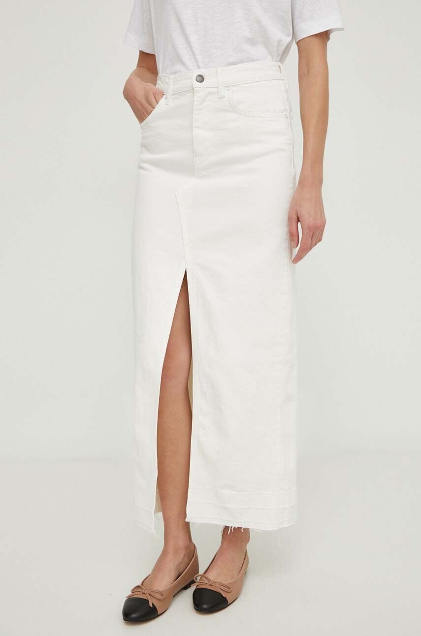 Sisley fustă din denim culoarea bej, midi, dreaptă