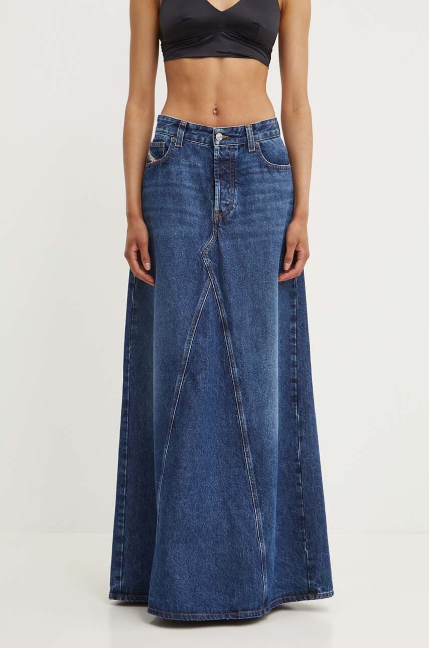 Diesel fustă din denim DE-PAGO GONNA culoarea negru, maxi, evazată Diesel fustă din denim DE-PAGO GONNA culoarea negru, maxi, evazată