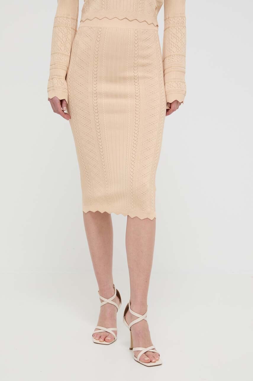 Levně Sukně Guess ADALINE béžová barva, midi, pouzdrová, W4GD68 Z2U00