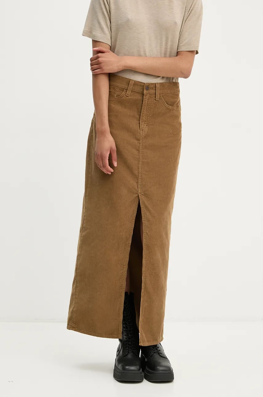 Levi's fusta jeans culoarea maro, maxi, drept Levi's fusta jeans culoarea maro, maxi, drept