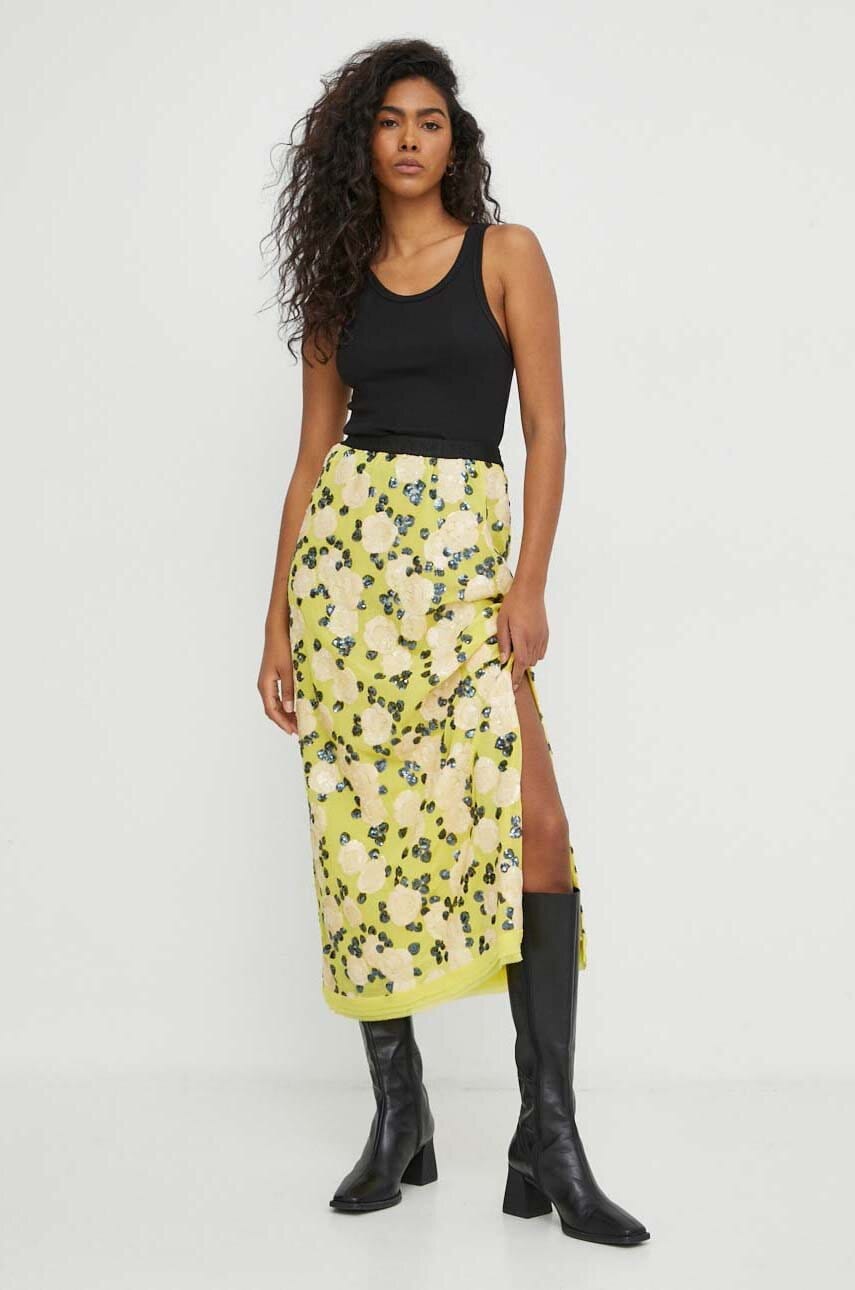 MUNTHE fusta culoarea galben, midi, drept MUNTHE fusta culoarea galben, midi, drept