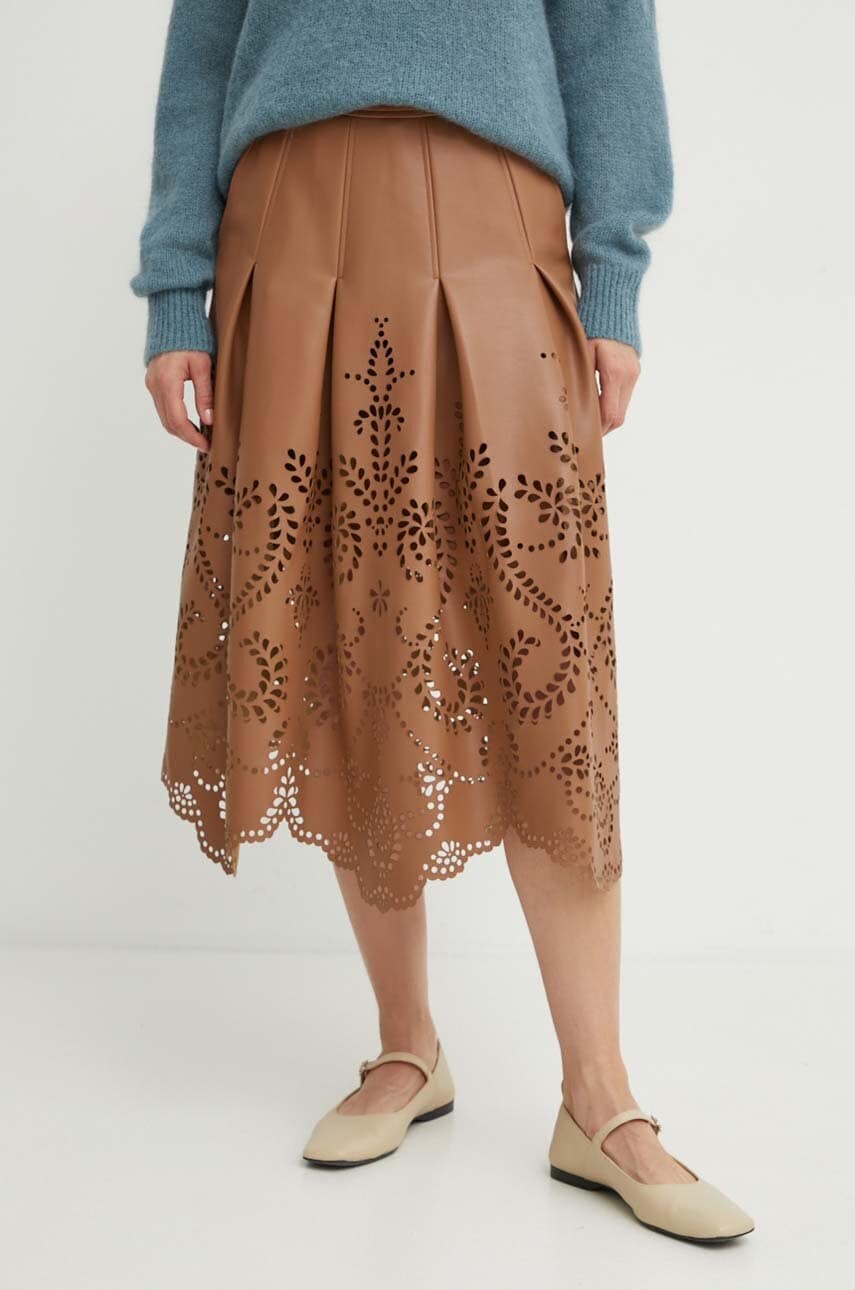 MUNTHE fusta culoarea maro, midi, evazati MUNTHE fusta culoarea maro, midi, evazati