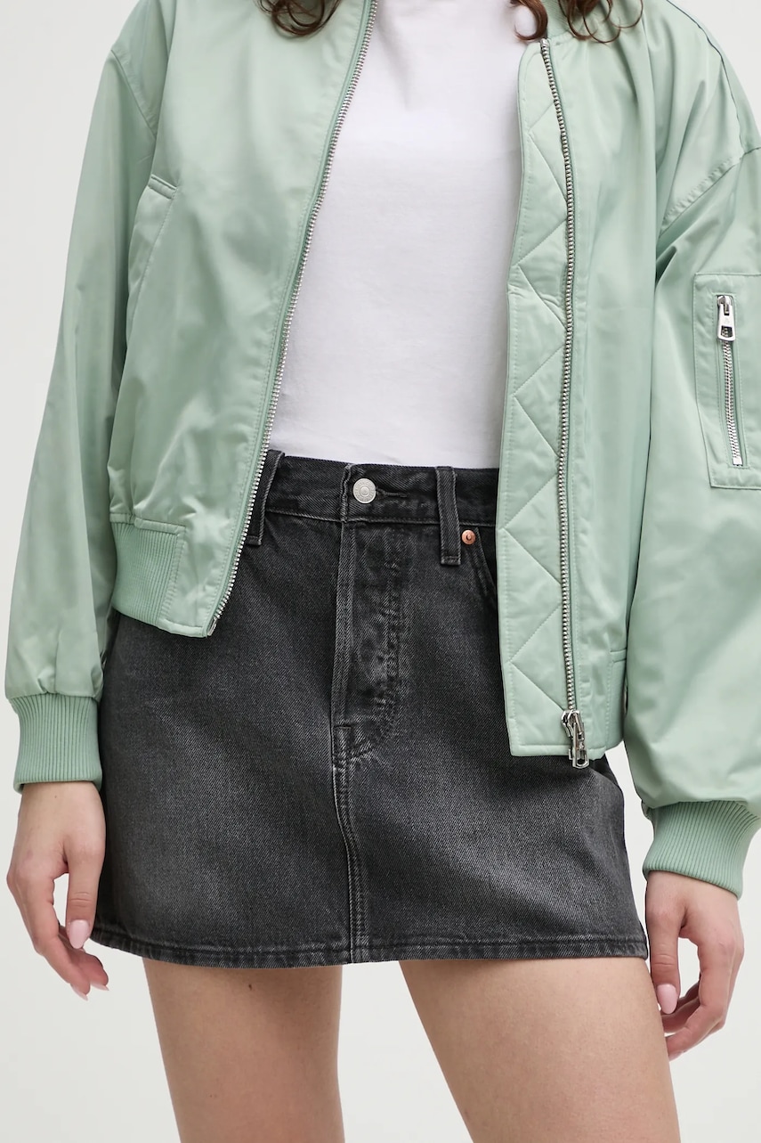 Levi's fusta jeans culoarea gri, mini, drept Levi's fusta jeans culoarea gri, mini, drept