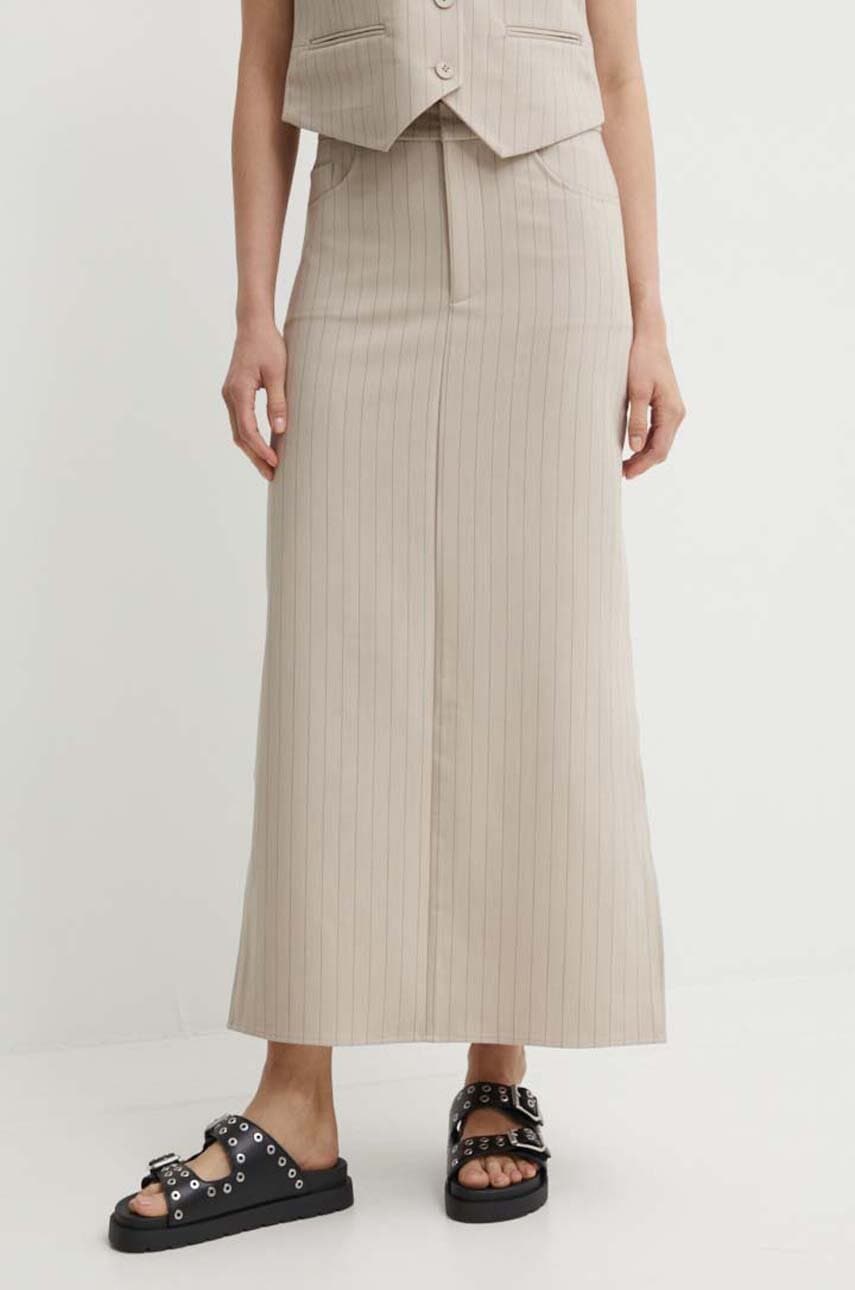 Gestuz fusta culoarea bej, maxi, drept, 10909339