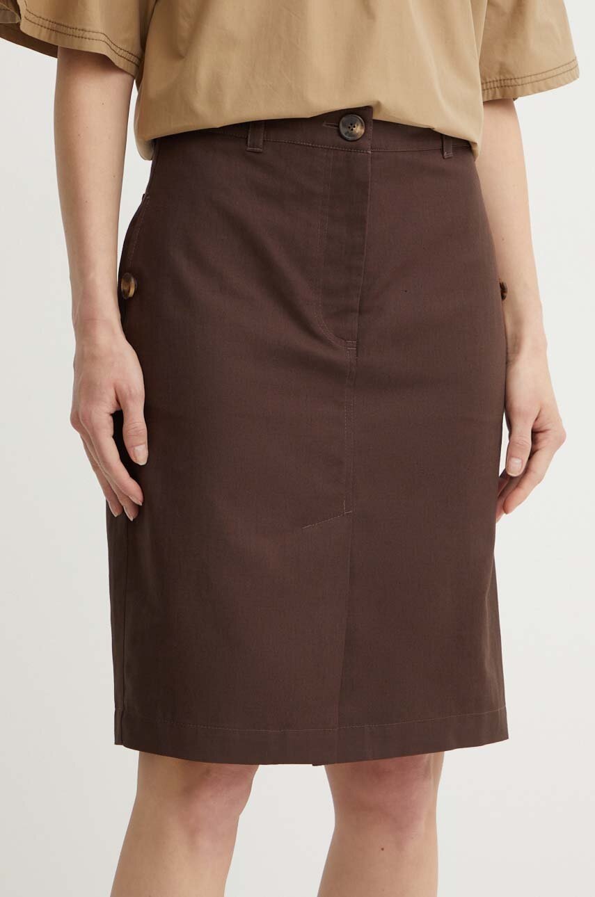 

Пола с лен Weekend Max Mara в кафяво къса с кройка тип молив 2415101013600, Кафяв