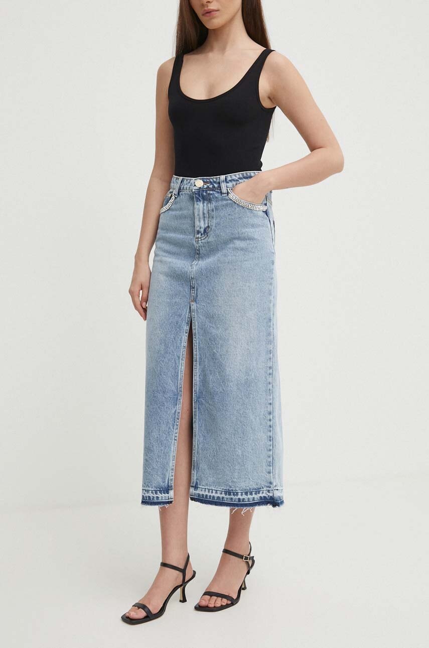 Artigli fustă din denim culoarea albastru, midi, evazată, SHARON